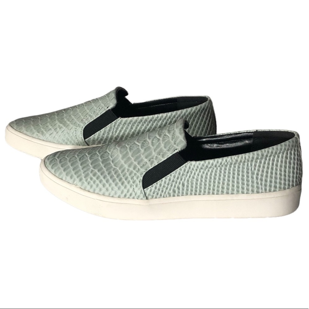 𝅺Leather Loafer Halston Croco Snake Slip On Preppy Dress Sneakers Grey Blue 7.5